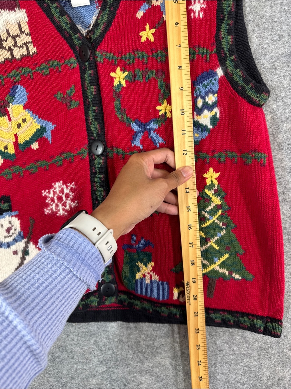 Vintage Cleo Christmas Sweater Vest Red Small Holiday Knit Ugly Christmas - Picture 9 of 14